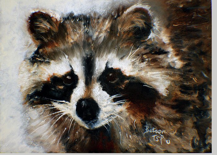 Barbie Batson Greeting Card featuring the painting Rickey Raccoon by Barbie Batson
