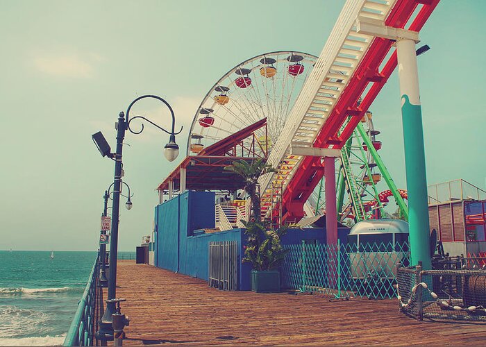 Santa Monica Pier Greeting Card featuring the photograph Ride it Out by Laurie Search