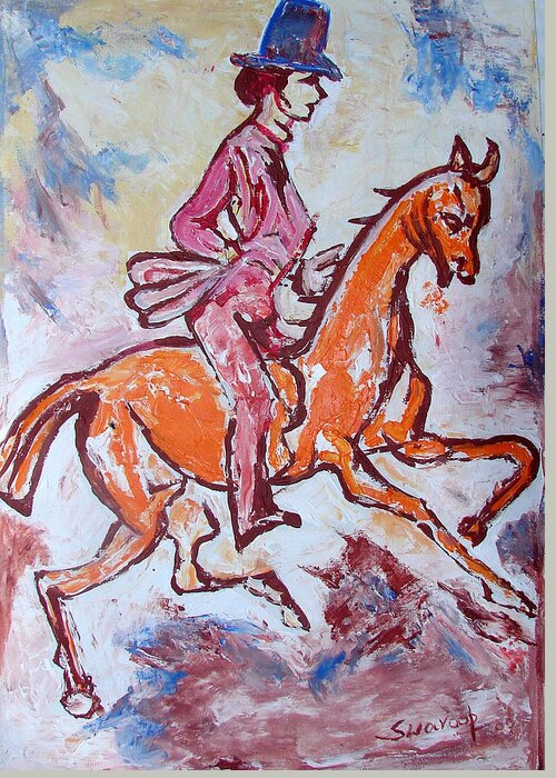 Paintings In Acrylics And Oils On --- Indian Saints Greeting Card featuring the painting RIDER and Horse by Anand Swaroop Manchiraju