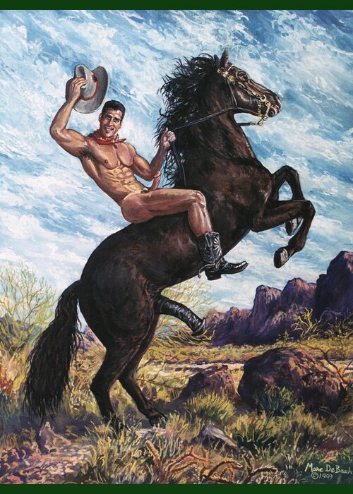 Cowboy Greeting Card featuring the painting Ridin' Hard by Marc DeBauch