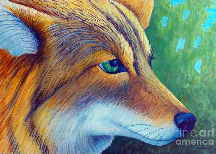 Coyote Greeting Card featuring the painting Right Here - Right Now by Brian Commerford