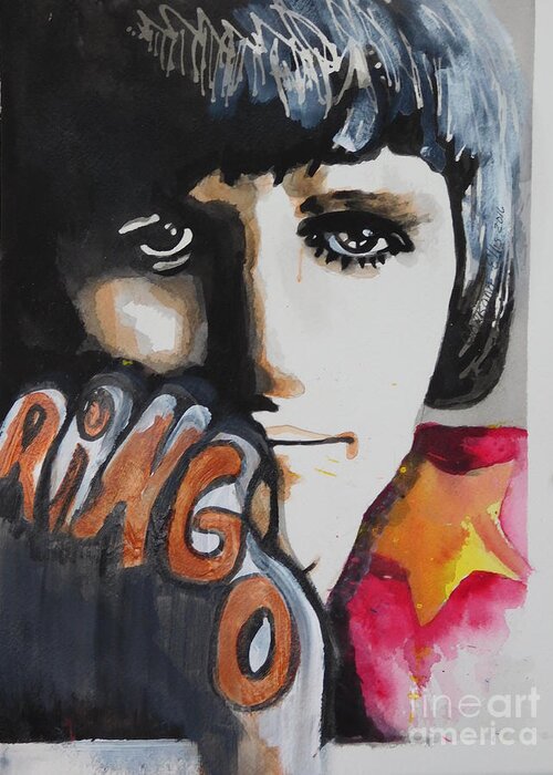 Acrylic And Watercolor Painting Greeting Card featuring the painting Ringo Starr 05 by Chrisann Ellis