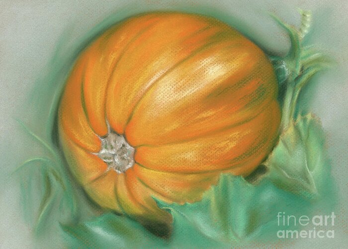 Botanical Greeting Card featuring the painting Ripening Pumpkin on the Vine by MM Anderson
