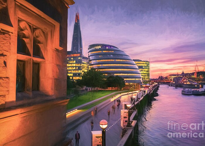 London Greeting Card featuring the photograph River Thames And City Hall At Sunset, England, UK by Philip Preston