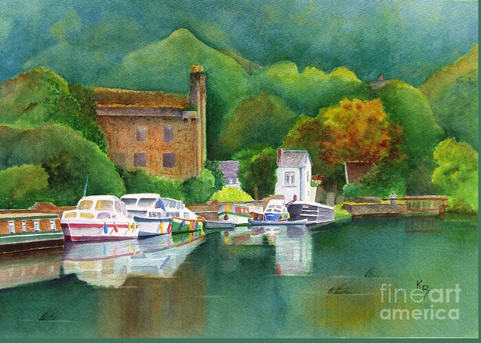 Landscape Greeting Card featuring the painting Riverboats by Karen Fleschler