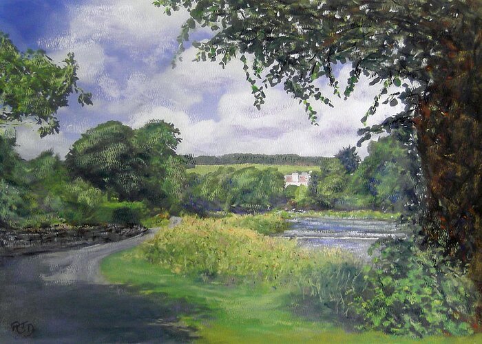 Landscape Greeting Card featuring the painting Riverside House and The Cauld by Richard James Digance