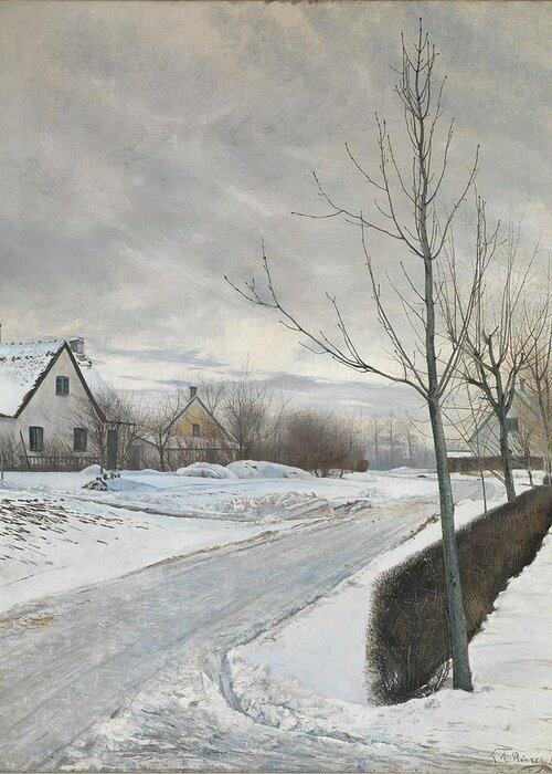 Road In The Village Of Baldersbr�nde (winter Day) Laurits Andersen Ring Greeting Card featuring the painting Road in the Village of Baldersbrnde by Laurits Andersen Ring