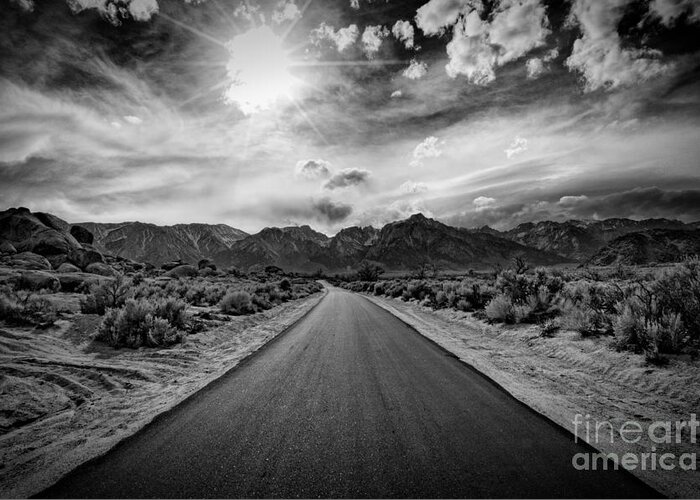 Alabama Hills Greeting Card featuring the photograph Road to Oblivion by Jennifer Magallon
