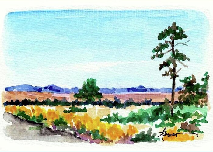 Chamisa Greeting Card featuring the painting Roadside Chamisa by Adele Bower