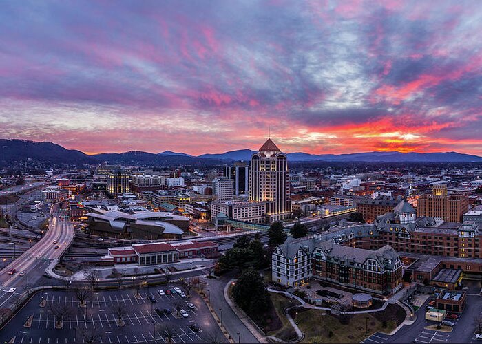 Roanoke Greeting Card featuring the photograph Roanoke Sunset Panoramic 2 by Star City SkyCams