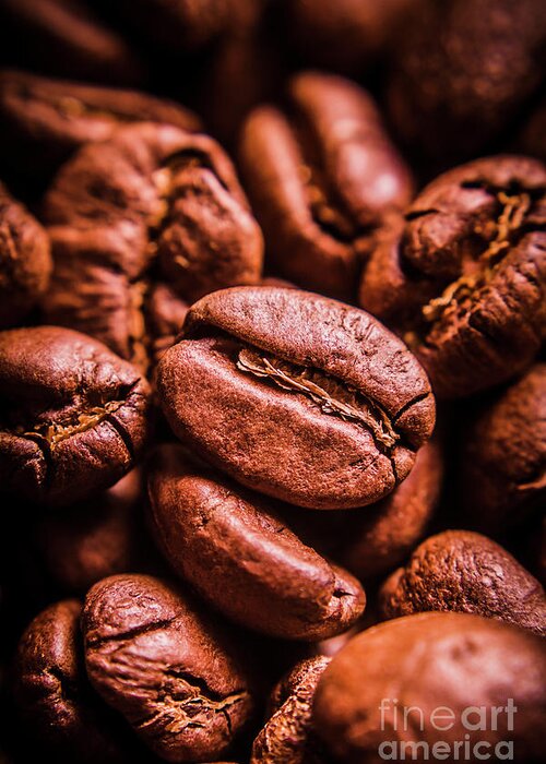 Food Greeting Card featuring the photograph Roasted coffee bean macro by Jorgo Photography