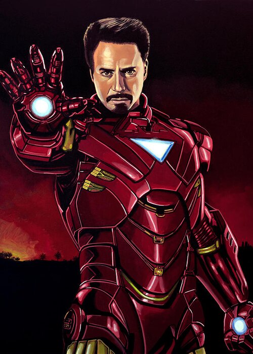 Iron Man Greeting Card featuring the painting Robert Downey Jr. as Iron Man by Paul Meijering