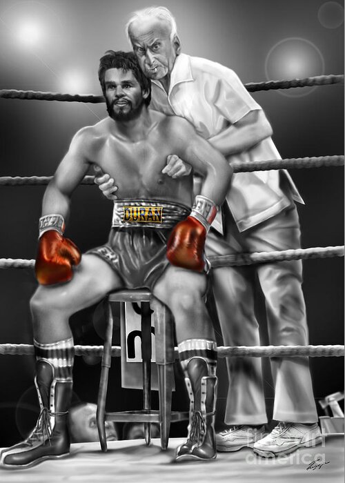 Roberto Duran Greeting Card featuring the painting Roberto Red Gloves of Gray by Reggie Duffie