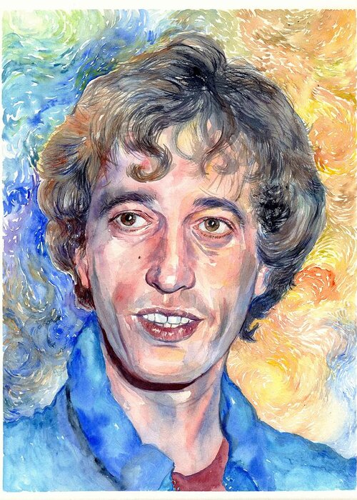 Robin Greeting Card featuring the painting Robin Gibb portrait by Suzann Sines