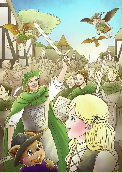Robin Hood Greeting Card featuring the painting Robin Hood Marches into London by Reynold Jay