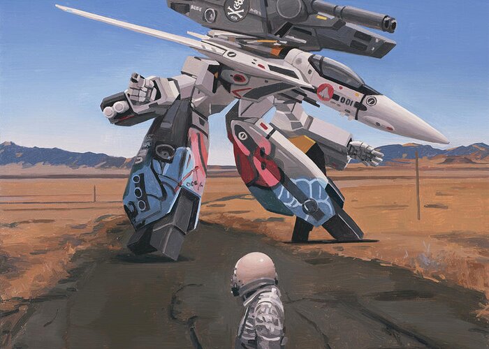Astronaut Greeting Card featuring the painting Robotech by Scott Listfield
