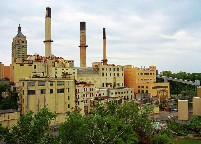 America Greeting Card featuring the photograph Rochester, NY - Factory and Smokestacks 2005 by Frank Romeo