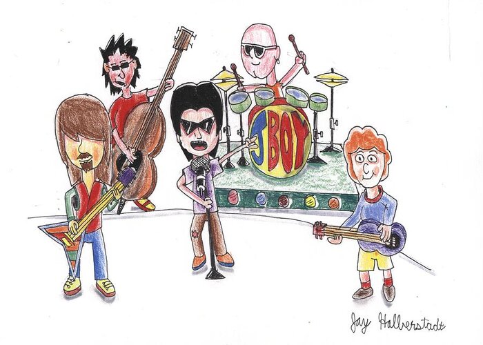 Cartoons Greeting Card featuring the drawing Rock Band by Jayson Halberstadt