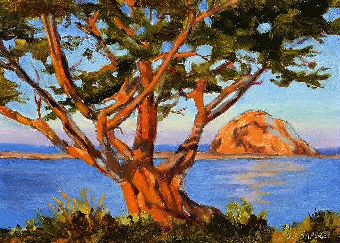 Morro Bay Greeting Card featuring the painting Rock Reflection - Morro Bay by Lynee Sapere