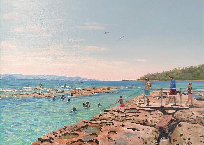 Rocks Greeting Card featuring the painting Rockpool at Currarong by Anne Gardner