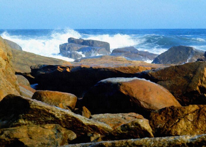 Rocks And Surf Greeting Card featuring the photograph Rocks And Surf by Frank Wilson