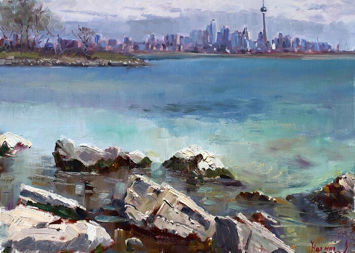 Toronto Greeting Card featuring the painting Rocks n' the City by Ylli Haruni