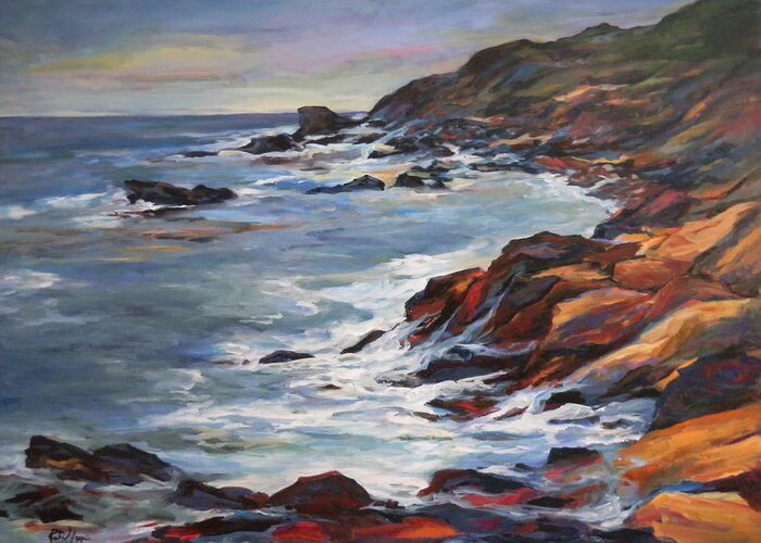 Rocks Greeting Card featuring the painting Rocky Coast by Patricia Maguire