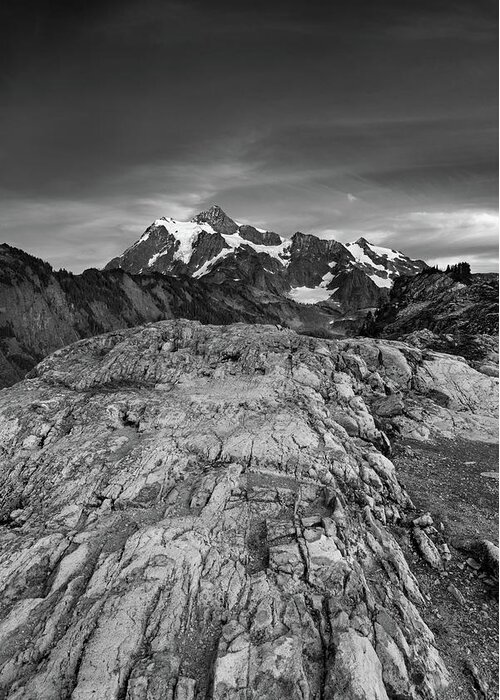Mountains Greeting Card featuring the photograph Rocky Mount Shuksan in Black and White by Michael Russell
