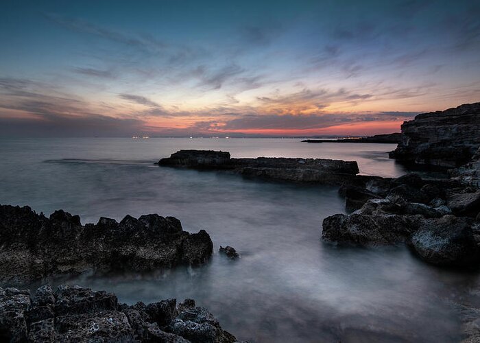 Michalakis Ppalis Greeting Card featuring the photograph Rocky Coastline and Beautiful Sunset by Michalakis Ppalis