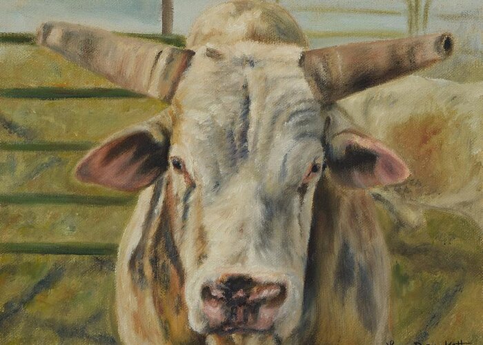 Stock Greeting Card featuring the painting Rodeo Bull 2 by Lori Brackett