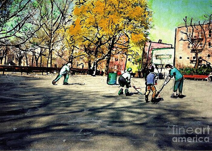 Children Greeting Card featuring the photograph Roller Hockey in Bennett Park by Sarah Loft