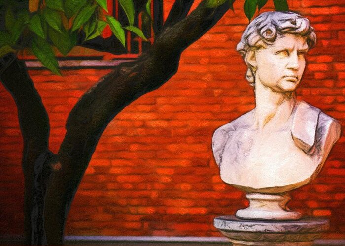 Pastel Greeting Card featuring the digital art Roman bust, Loyola University Chicago by Vincent Monozlay