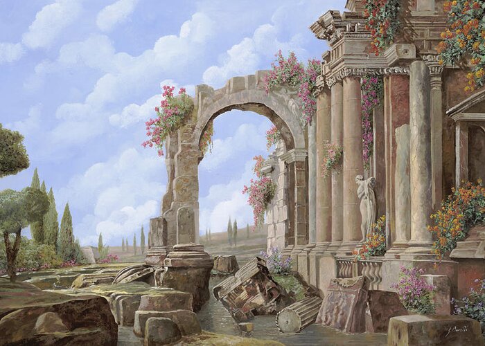 Arch Greeting Card featuring the painting Roman ruins by Guido Borelli