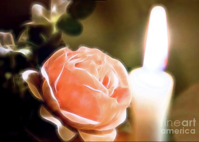 Flower Greeting Card featuring the digital art Romance in a Peach Rose by Linda Phelps