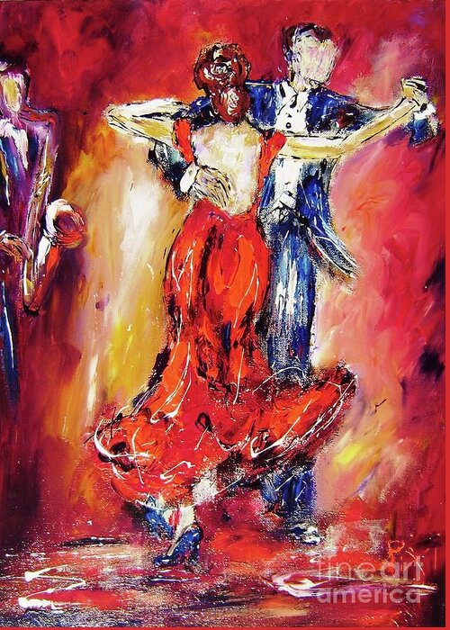Dancing Greeting Card featuring the painting Painting of romantic dancers by Mary Cahalan Lee - aka PIXI