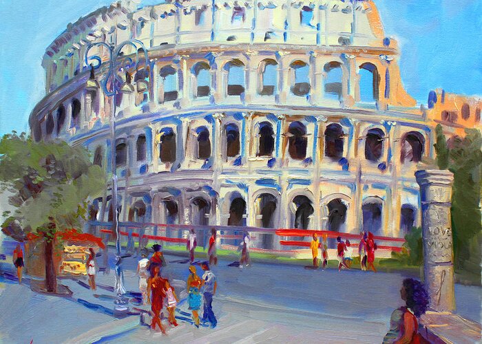 Anfiteatro Flavio Greeting Card featuring the painting Rome Colosseum by Ylli Haruni