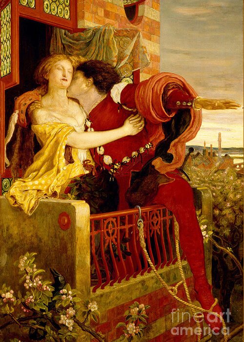 Ford Madox Brown Greeting Card featuring the painting Romeo and Juliet parting on the balcony by MotionAge Designs