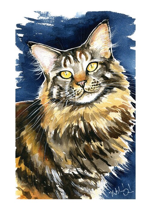 Dora Hathazi Mendes Greeting Card featuring the painting Ronja - Maine Coon Cat Painting by Dora Hathazi Mendes