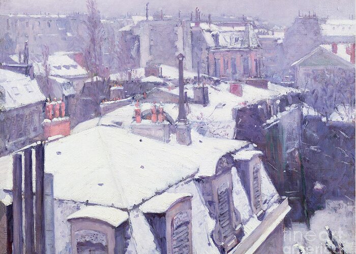 Snow Greeting Card featuring the painting Roofs under Snow by Gustave Caillebotte