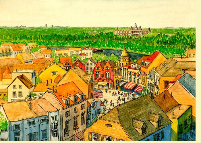 Holland Greeting Card featuring the painting Rooftops of Holland by Vic Delnore
