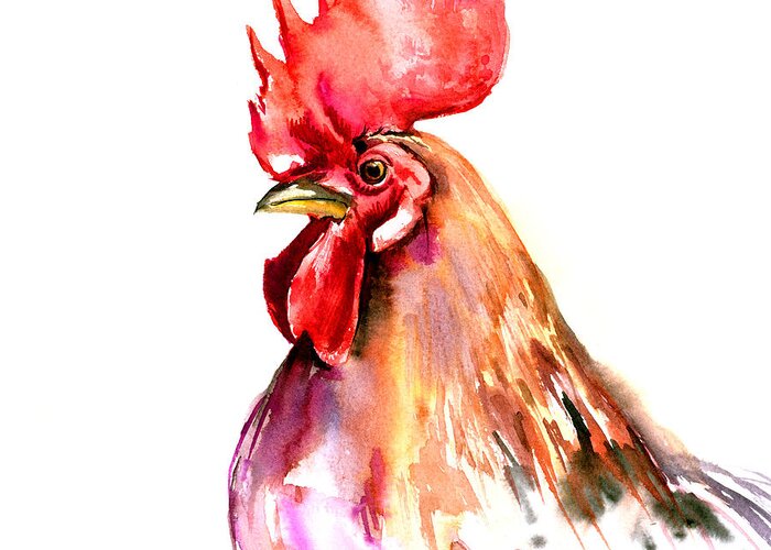 Rooster Greeting Card featuring the painting Rooster Portrait by Suren Nersisyan