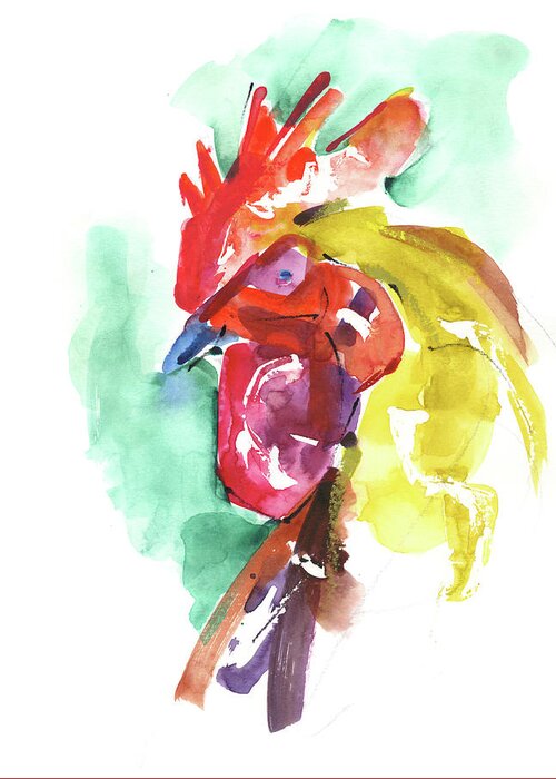 Rooster Greeting Card featuring the painting Untitled #701 by Chris N Rohrbach