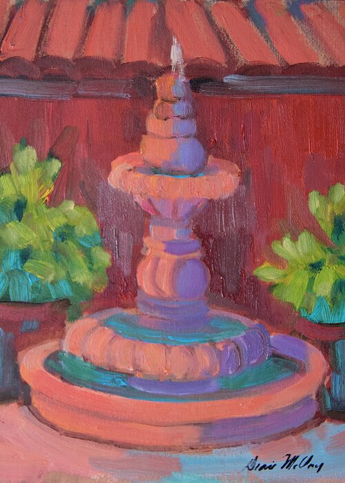 Mexico Greeting Card featuring the painting Rosarito Fountain by Diane McClary