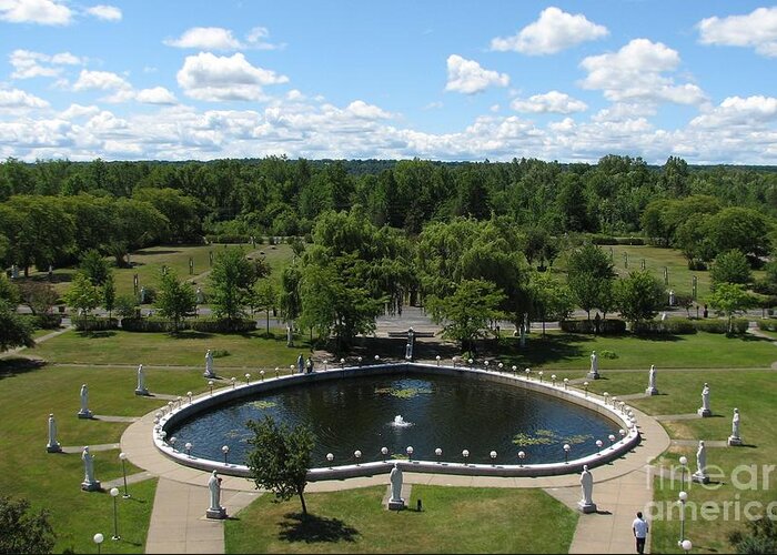 Rosary Pond At Our Lady Of Fatima Basilica Shrine In Lewiston New York Greeting Card featuring the photograph Rosary Pond at Our Lady of Fatima Basilica Shrine in Lewiston New York by Rose Santuci-Sofranko