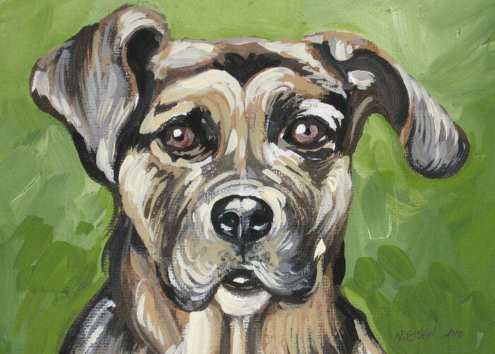 Natalie Eisen Greeting Card featuring the painting Roscoe by Outre Art Natalie Eisen