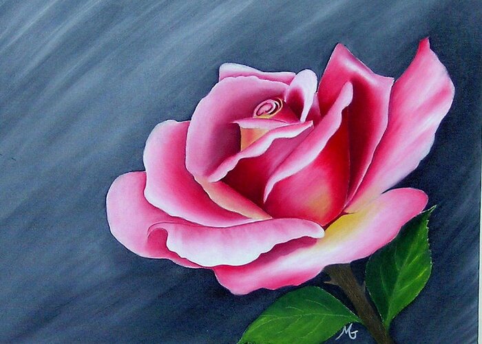 Rose Greeting Card featuring the painting Rose In Elegance by Mary Gaines