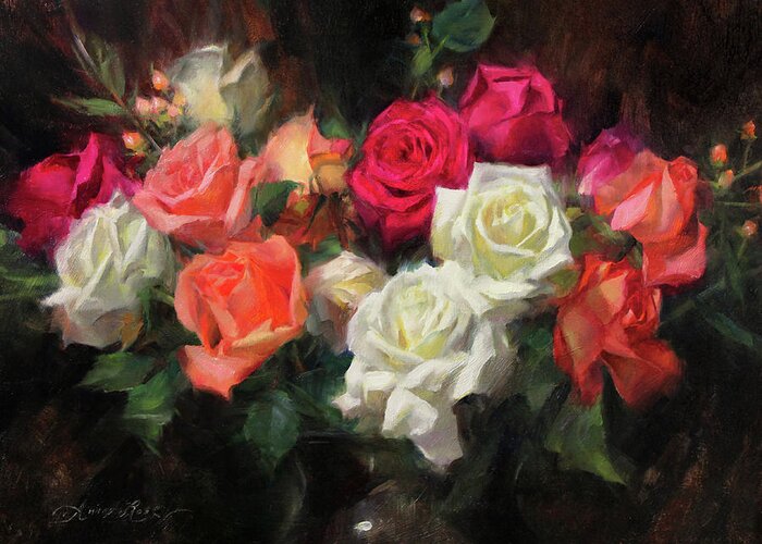 Roses Greeting Card featuring the painting Roses for Kim by Anna Rose Bain