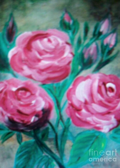 Flowers Pink Roses Greeting Card featuring the painting Roses by Teresa Nash