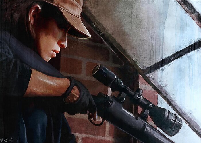 Walking Greeting Card featuring the painting Rosita The Sniper - The Walking Dead by Joseph Oland