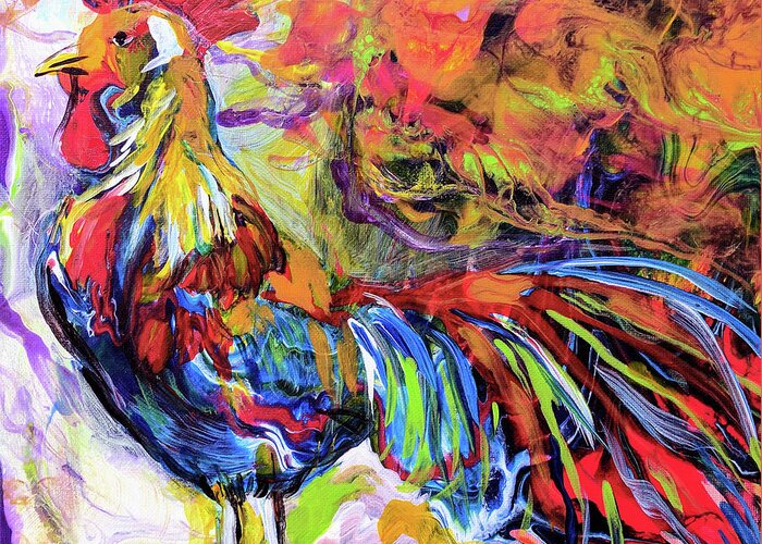 Rooster Greeting Card featuring the painting Rooster by Sarabjit Singh